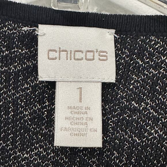 Chicos Sequin Open Front Jacket M Cardigan Black Gold Party Cocktail Knit Bling - Picture 6 of 10